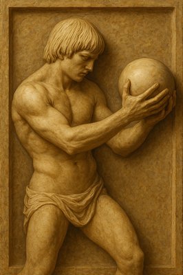 a statue of a man holding an apple