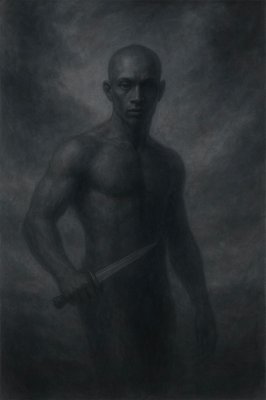 a drawing of a man holding a knife