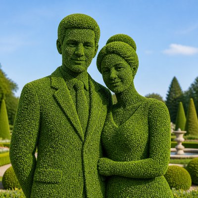 portrait of two people together — Topiary Art Style