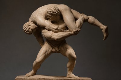 ancient greek wrestler lifting another wrestler