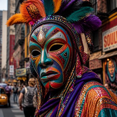 urban street with city activity — Mask Art Style
