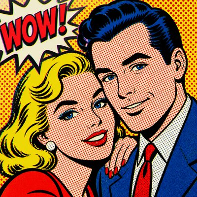 portrait of two people together — Pop Art Style
