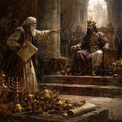 Express without words “Then said he unto the king, Remember thy vow, which thou hast vowed to build Jerusalem, in the day when thou camest to thy kingdom, And to send away all the vessels that were taken away out of Jerusalem, which Cyrus set apart, when he vowed to destroy Babylon, and to send them again thither.” (1 Esdras 4:43-44, KJVA)
