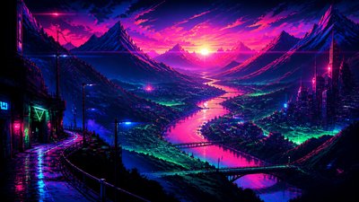 a vast valley with a river winding toward distant mountains at sunrise, no people, no text