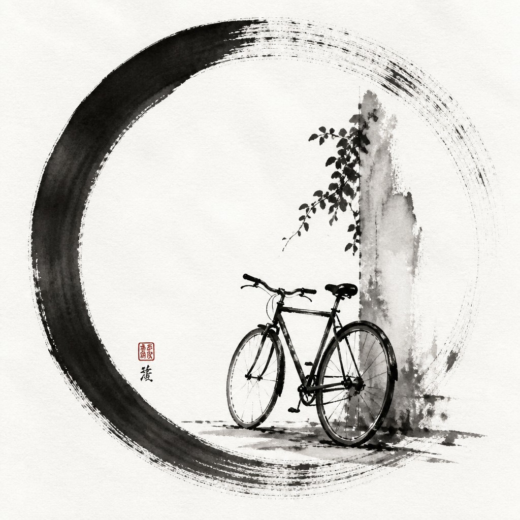 bicyle resting against a wall