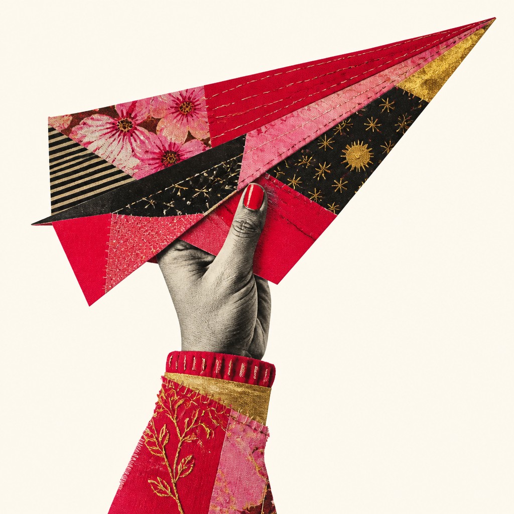 a paper plane, clean minimal composition on a plain background, no text