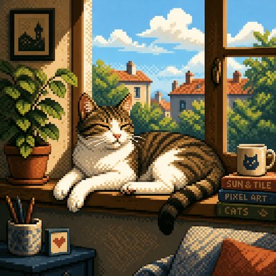 a cat lounging in a sunlit window