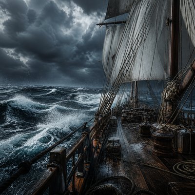 sailing ship on a stormy sea