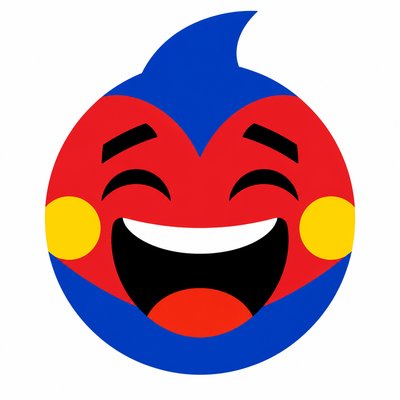 an exaggerated laughing face of an original round mascot character, bold and readable at small size, plain background, no text