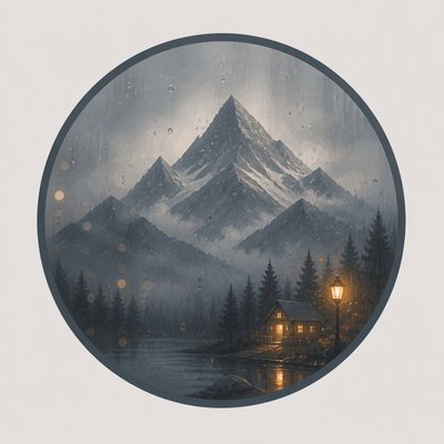an emblem of a mountain peak inside a circle, simple bold shapes on a plain background, no text or lettering