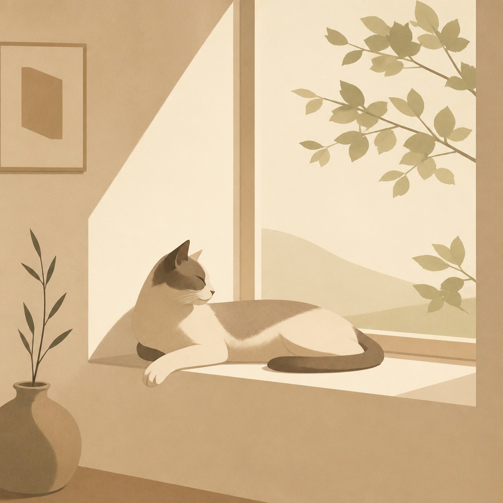 a cat lounging in a sunlit window