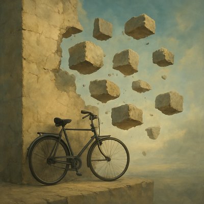 bicyle resting against a wall
