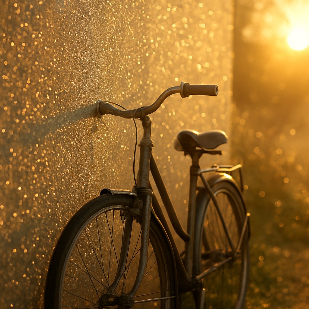 bicyle resting against a wall