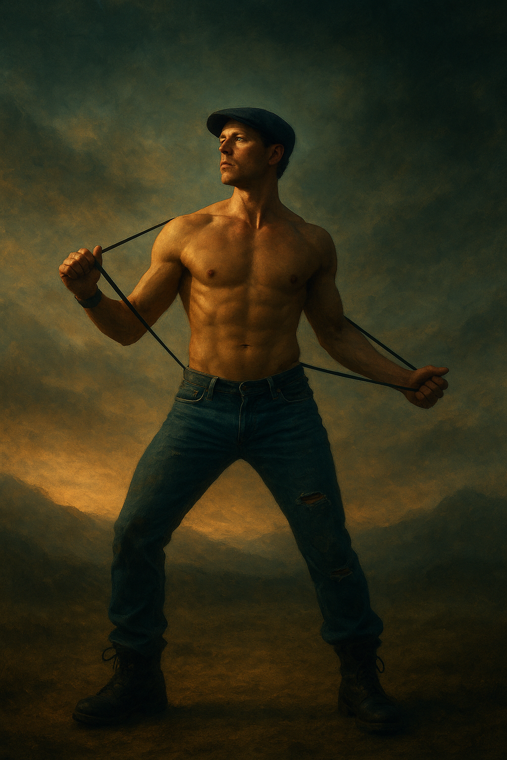 a shirtless man holding a pair of scissors