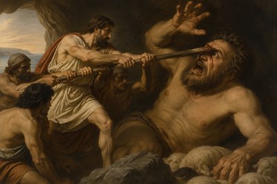 ancient greek Odysseus blinding the eye of the one-eyed Polyphemus