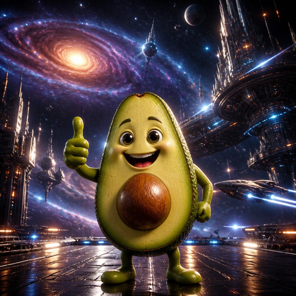 a happy avocado character giving a thumbs up, bold readable design on a plain background, no text