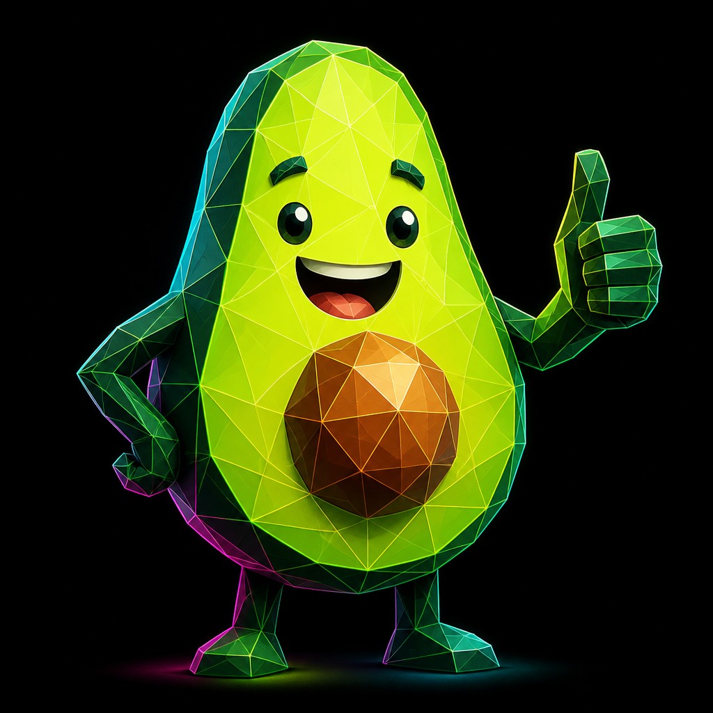 a happy avocado character giving a thumbs up, bold readable design on a plain background, no text