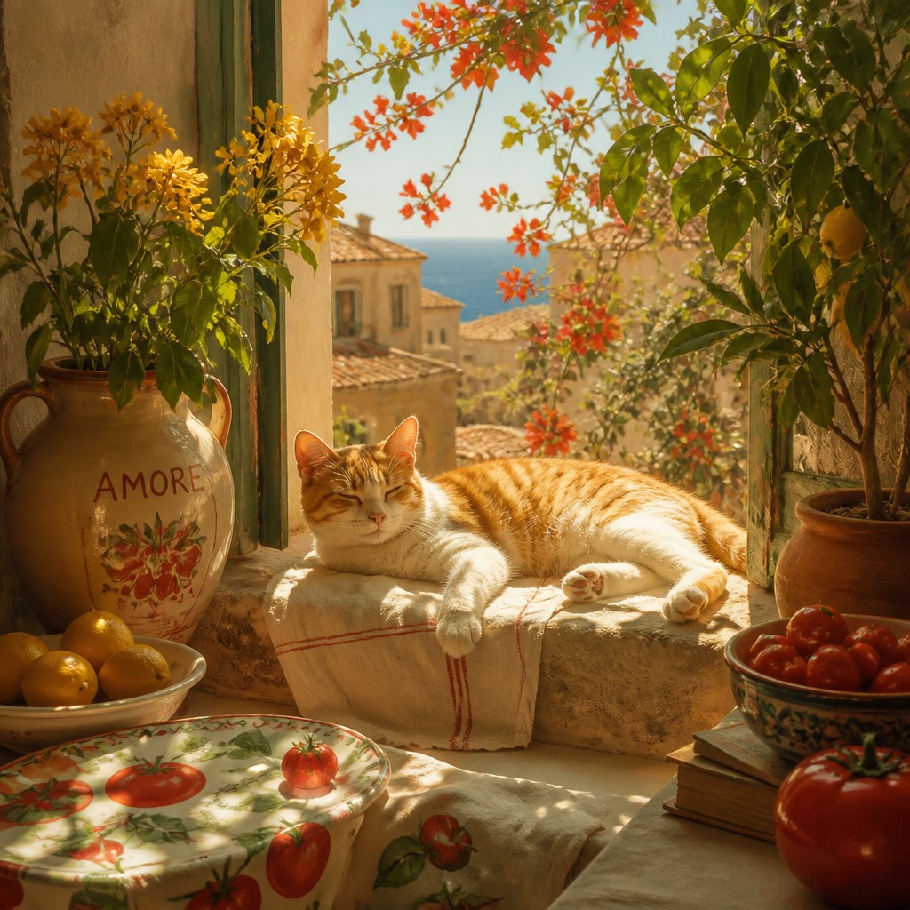 a cat lounging in a sunlit window — Tomato Girl Aesthetic