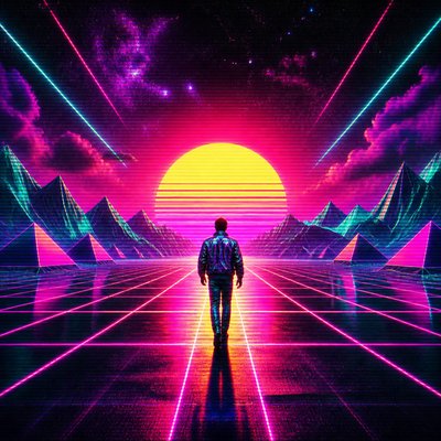 a solitary figure walking toward a glowing horizon across an empty plain, moody atmosphere, no text or lettering