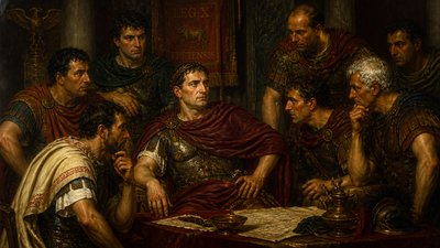 Julius Caesar with his military staff