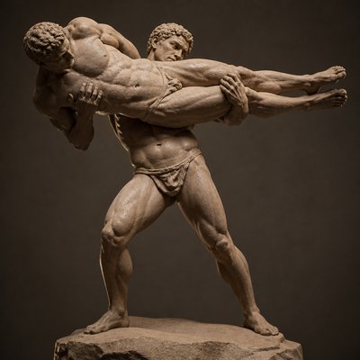 ancient greek athlete lifts the other athlete sideways