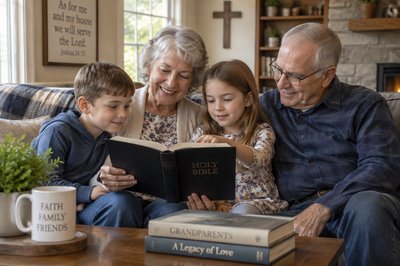 Christian grandparents and grandchildren spend enjoyable time together