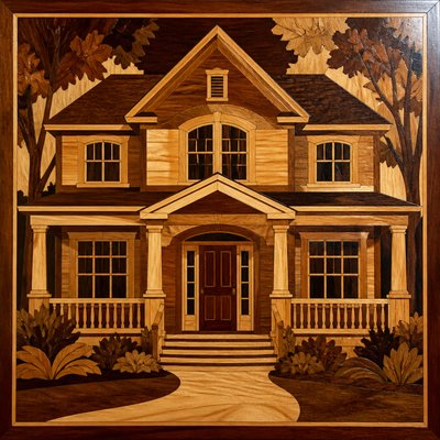 house with front view — Marquetry Art Style