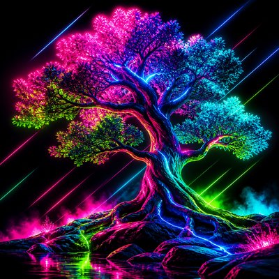 a tree in nature — Neon Pop Art Style