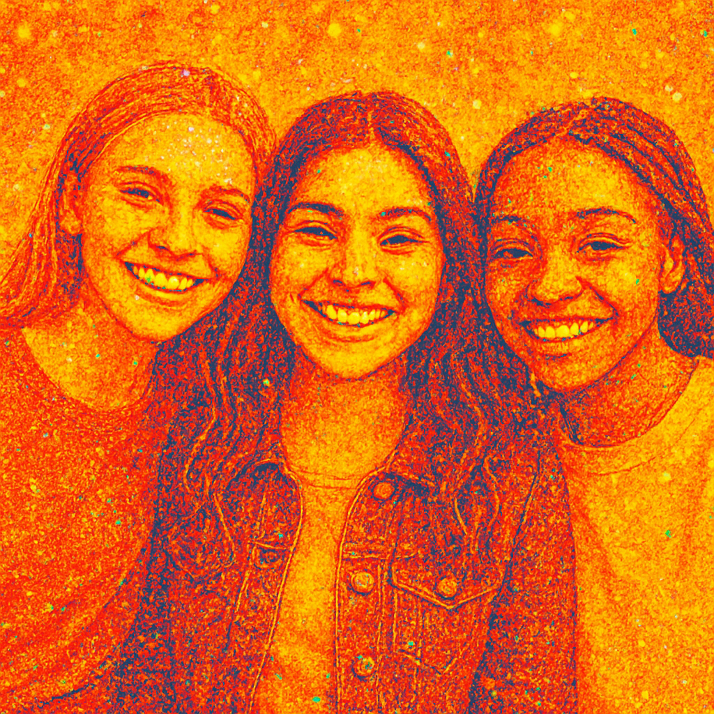 a group of three girls standing next to each other