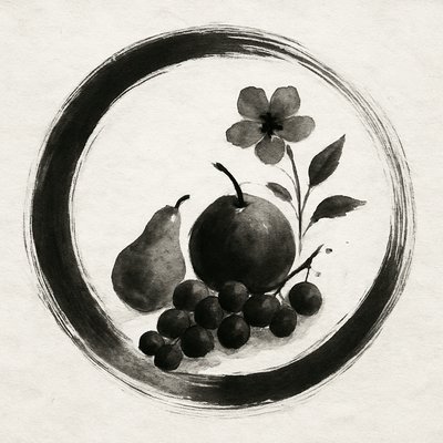 still life arrangement of fruits and flowers