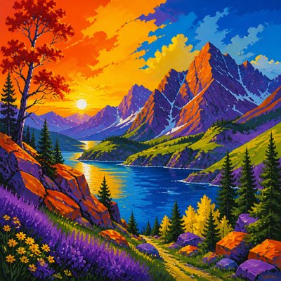 wide landscape with natural scenery — Triadic Colors Art Style