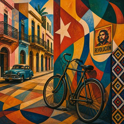bicyle resting against a wall — Cuban Art Style