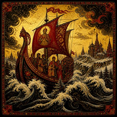 sailing ship on a stormy sea
