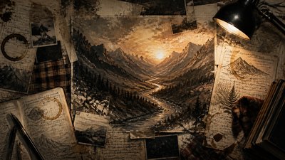 a vast valley with a river winding toward distant mountains at sunrise, no people, no text