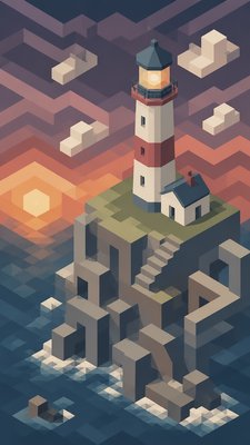 a lone lighthouse on a cliff at dusk under a dramatic sky, no text or lettering
