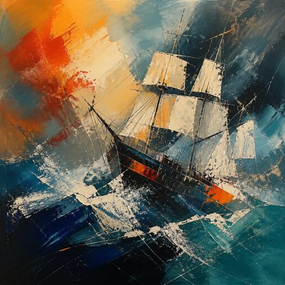 sailing ship on a stormy sea
