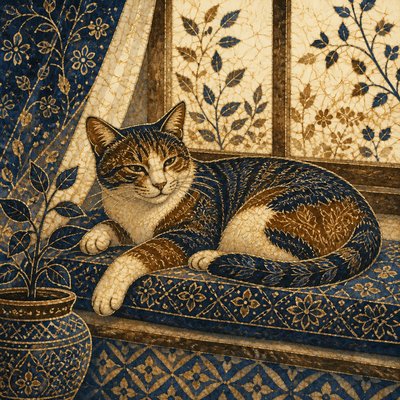 a cat lounging in a sunlit window