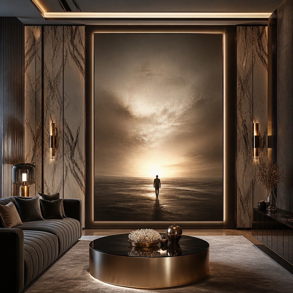 a solitary figure walking toward a glowing horizon across an empty plain, moody atmosphere, no text or lettering
