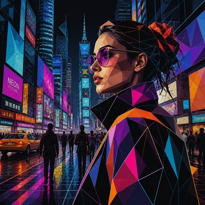 urban street with city activity — Digital Geometric Art