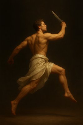 a painting of a man holding a sword