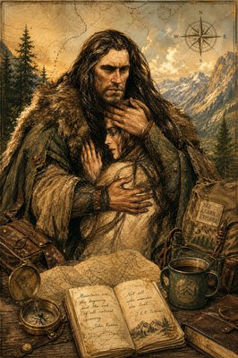 a painting of a man holding a woman