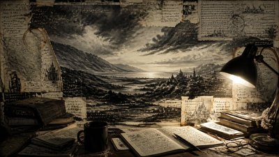 sweeping panoramic landscape with a dramatic sky