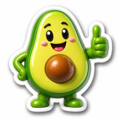 a happy avocado character giving a thumbs up, bold readable design on a plain background, no text