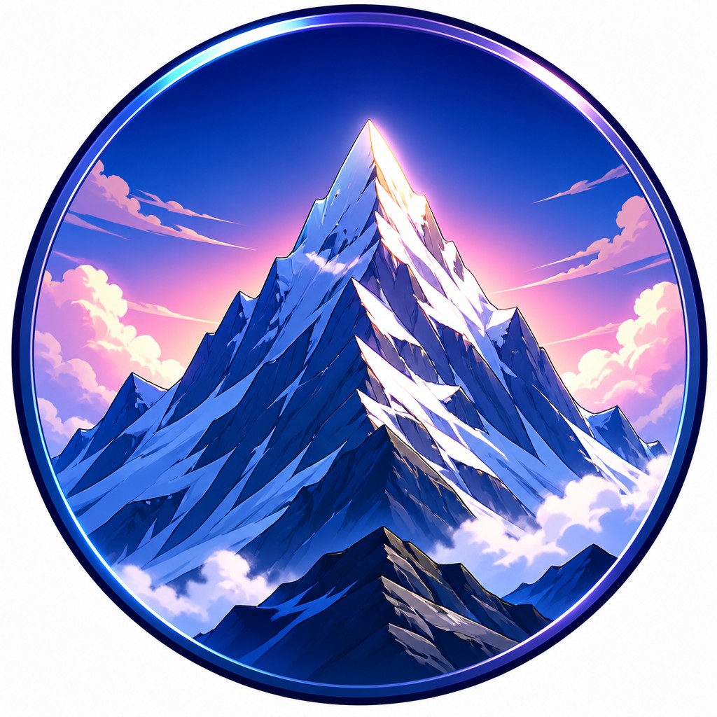 an emblem of a mountain peak inside a circle, simple bold shapes on a plain background, no text or lettering