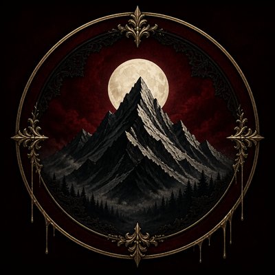 an emblem of a mountain peak inside a circle, simple bold shapes on a plain background, no text or lettering