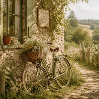 bicyle resting against a wall