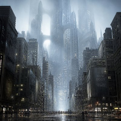 urban street with city activity — Epic Scale Art Style
