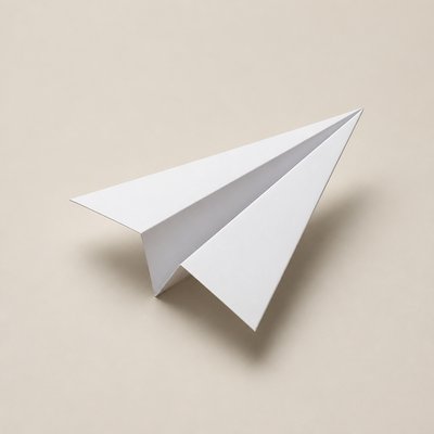 a paper plane, clean minimal composition on a plain background, no text