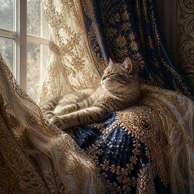 a cat lounging in a sunlit window
