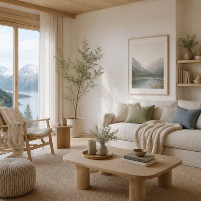 serene landscape with mountains and water